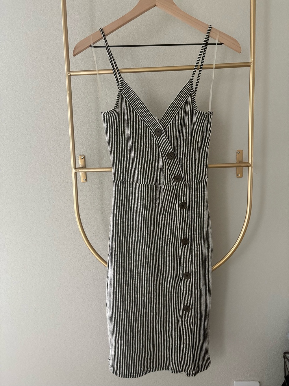 Black & White Striped Bodycon Button-Front Midi Dress NWT